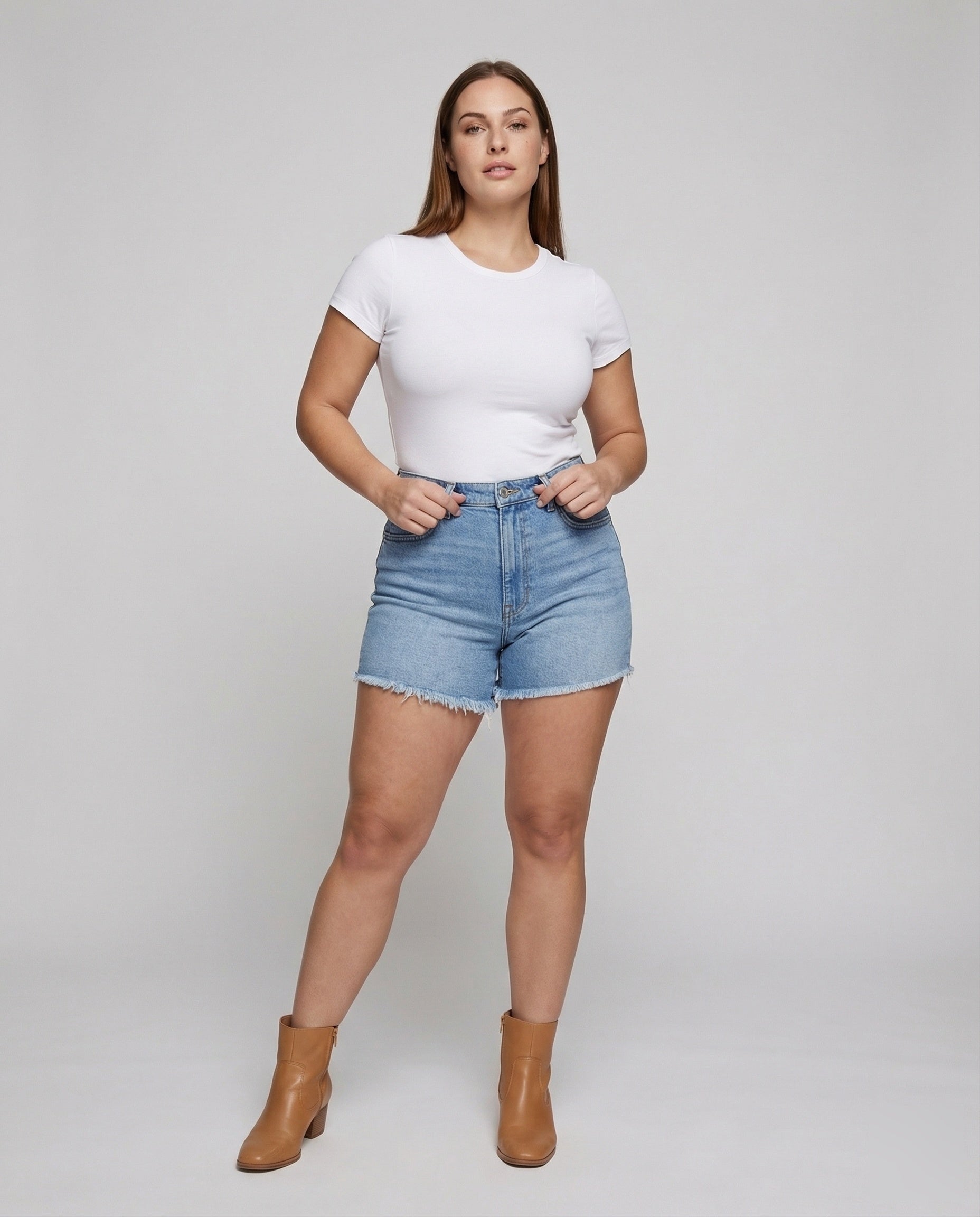 Damen Jeansshorts Taillenformend Ausgefranster Saum - Norvielle