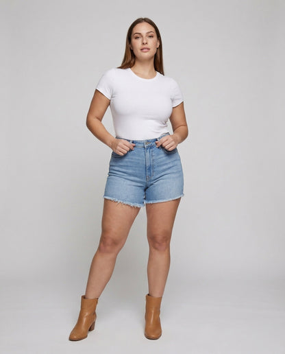 Damen Jeansshorts Taillenformend Ausgefranster Saum - Norvielle