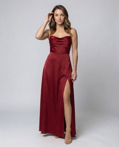 Damen Maxikleid Elegantes Kleid mit Schlitz geflochtenem Rücken