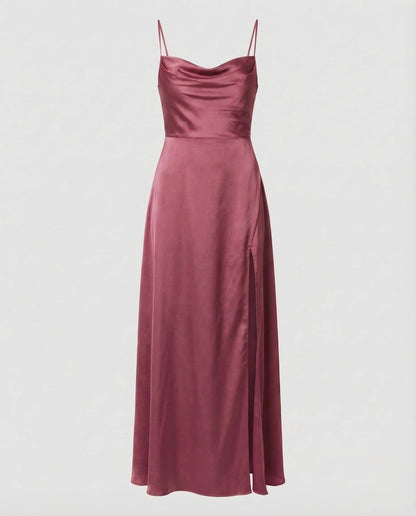 Damen Maxikleid Elegantes Kleid mit Schlitz geflochtenem Rücken
