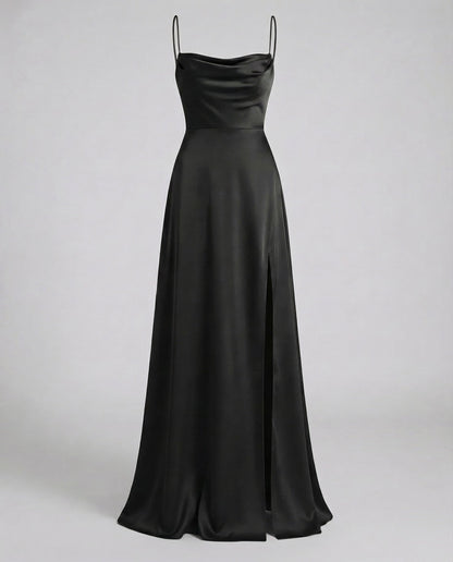 Damen Maxikleid Elegantes Kleid mit Schlitz geflochtenem Rücken
