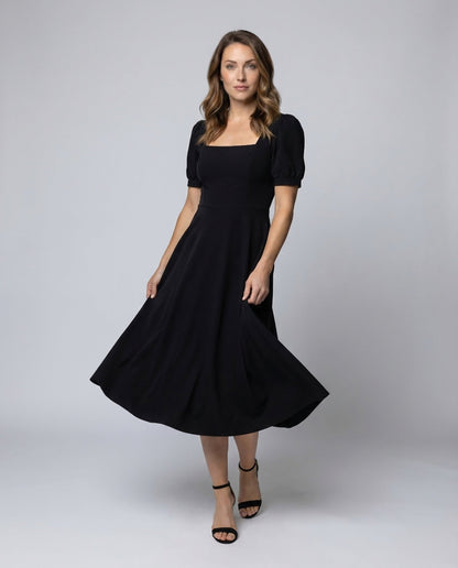 Damen Midikleid mit Puffärmeln und Eckigem Dekolleté - Norvielle