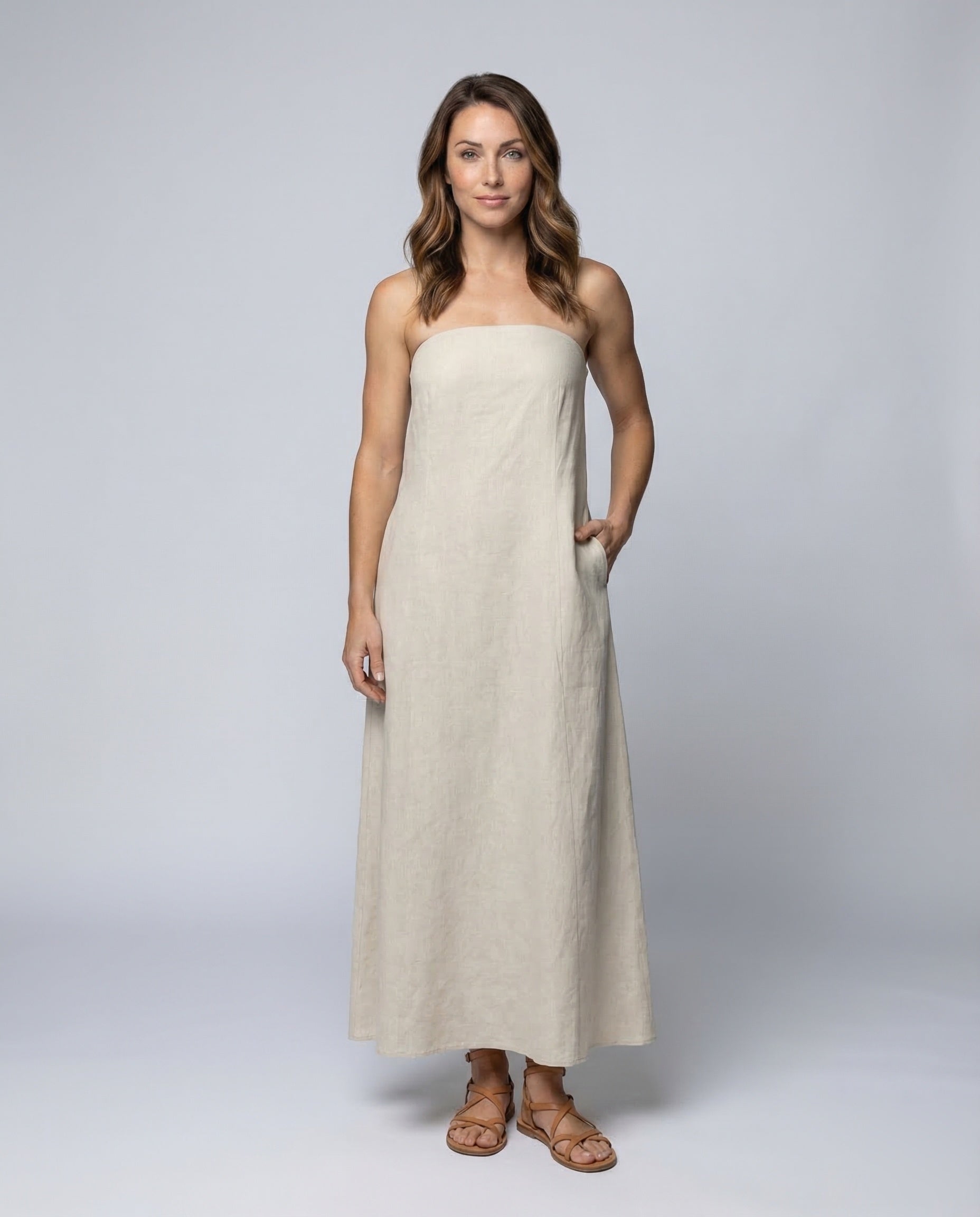 Damen Maxikleid Leinenmix mit Seitentaschen - Norvielle