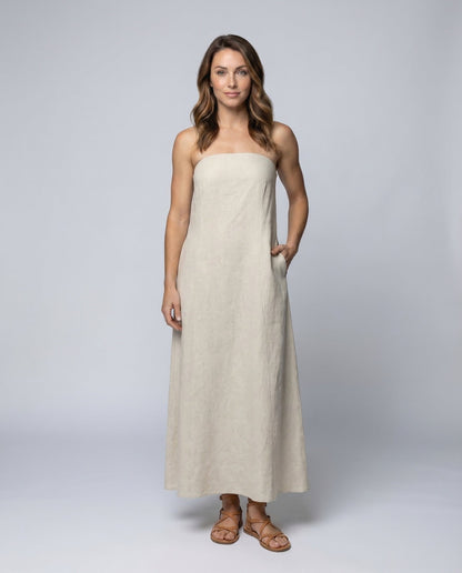 Damen Maxikleid Leinenmix mit Seitentaschen - Norvielle