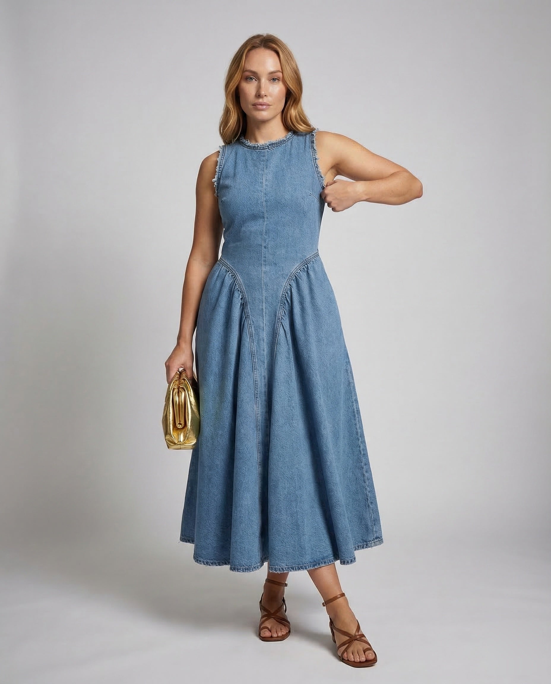 Damen Midikleid Jeans Ausgestellter Rock - Norvielle