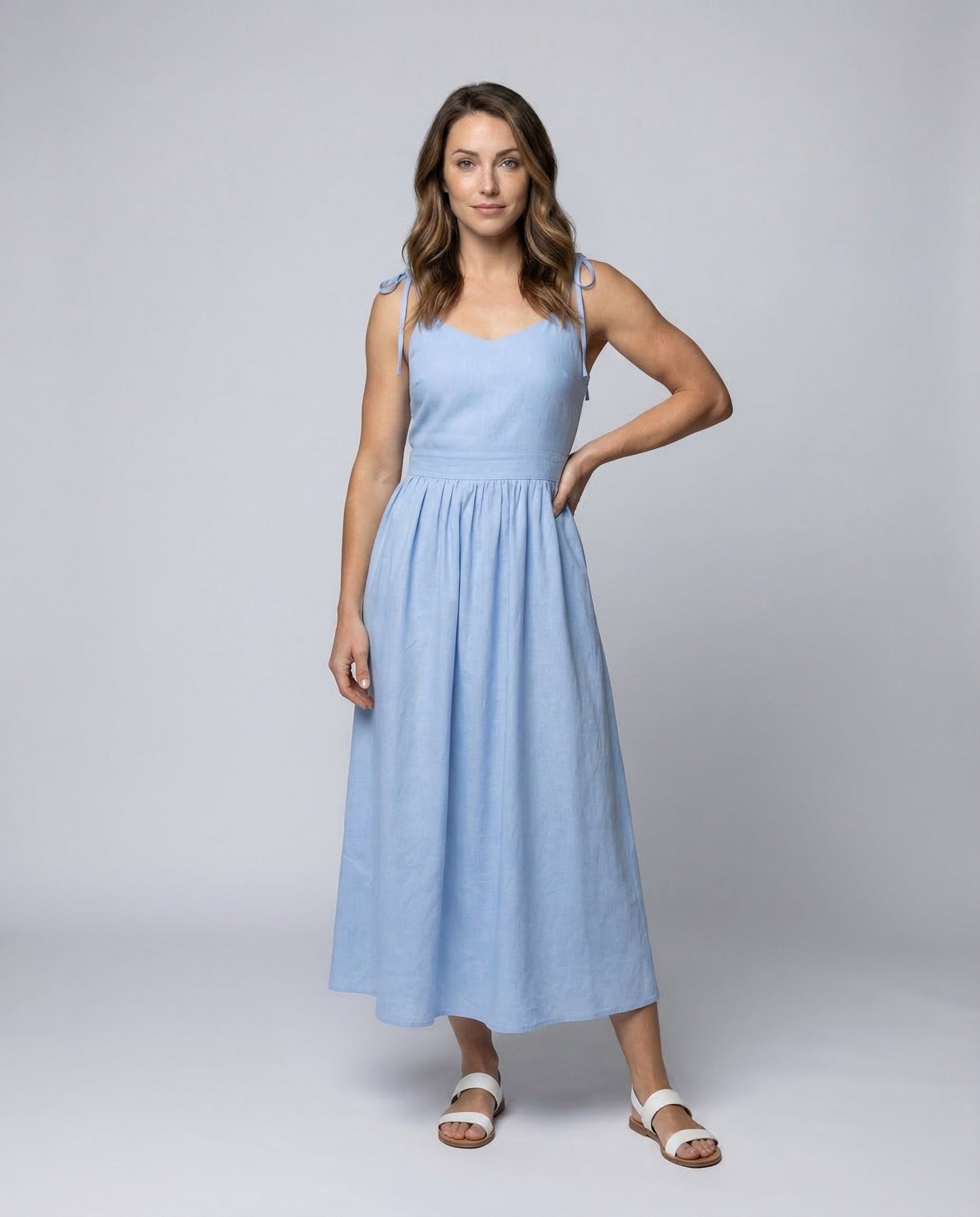 Damen Maxikleid Leinen Gerafft Empire-Taille - Norvielle