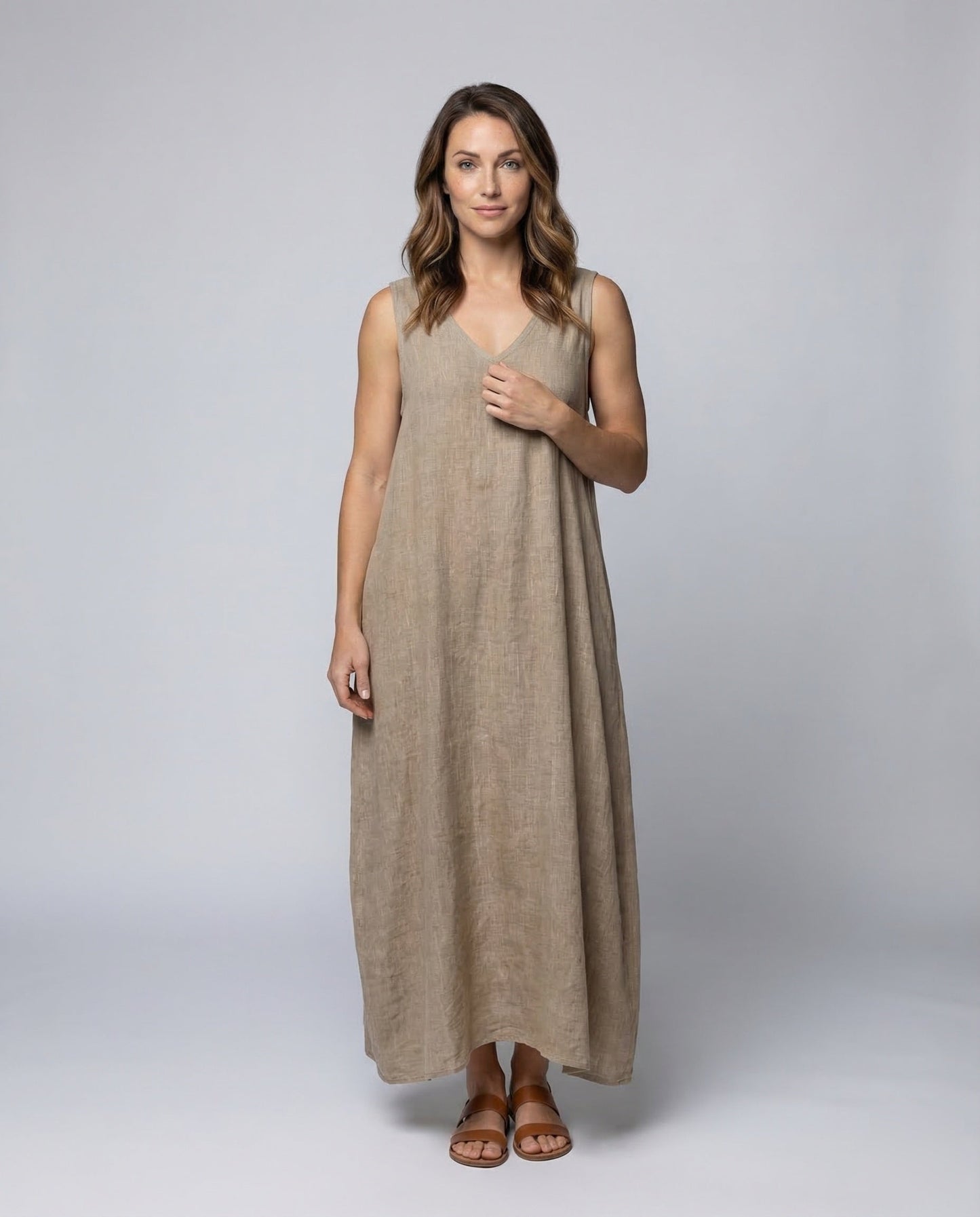 Damen Leinen Midaxi-Kleid Runder Saum - Norvielle