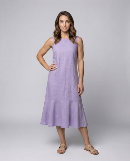 Damen Leinenmix Midikleid Ausgestellt Stufenkante - Norvielle