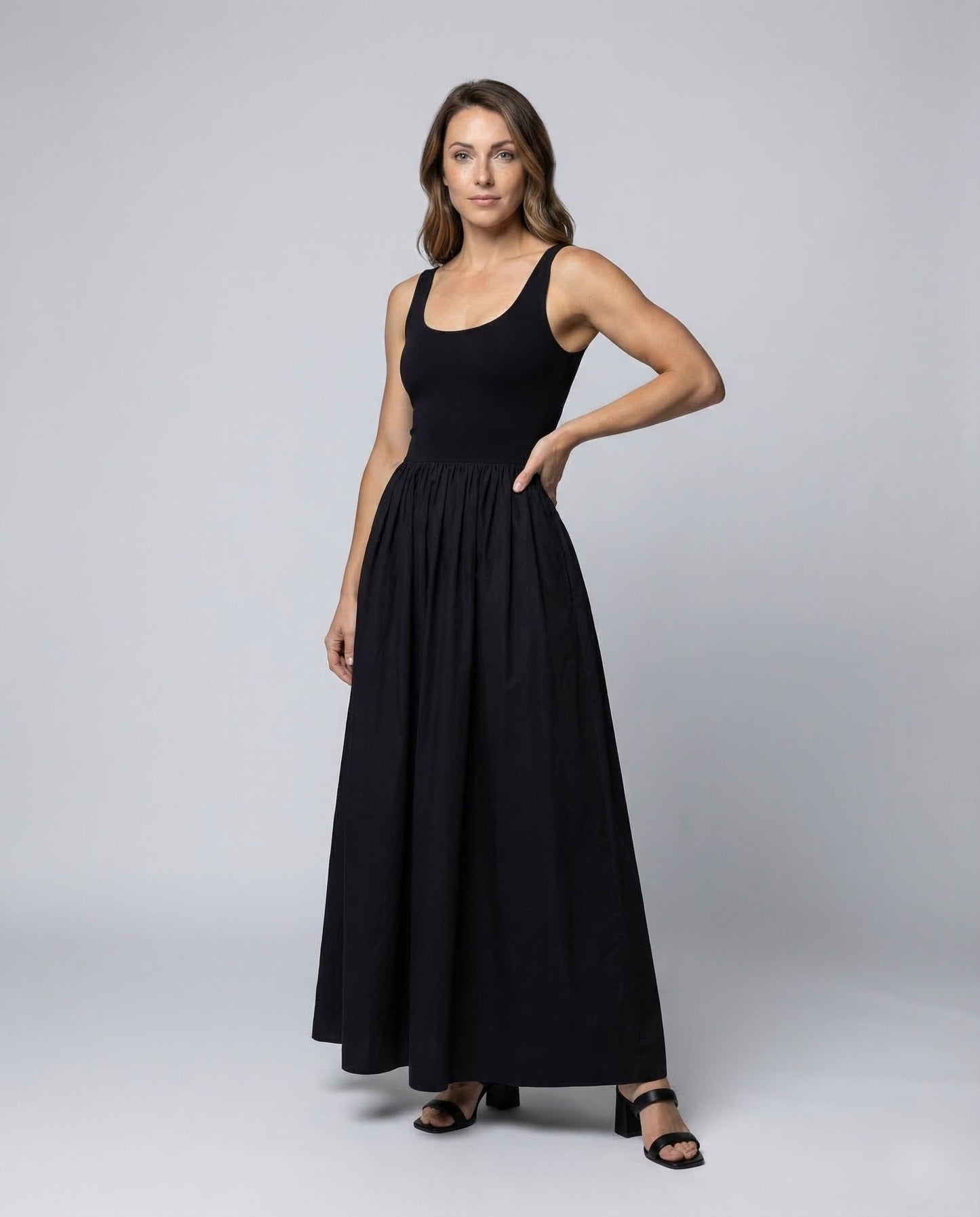 Damen Maxikleid aus Jersey mit Poplin-Rock - Norvielle