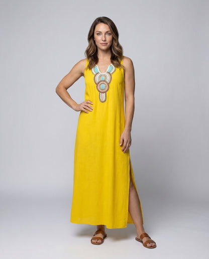 Damen Maxikleid mit Ornamenten und Zierpasse - Norvielle