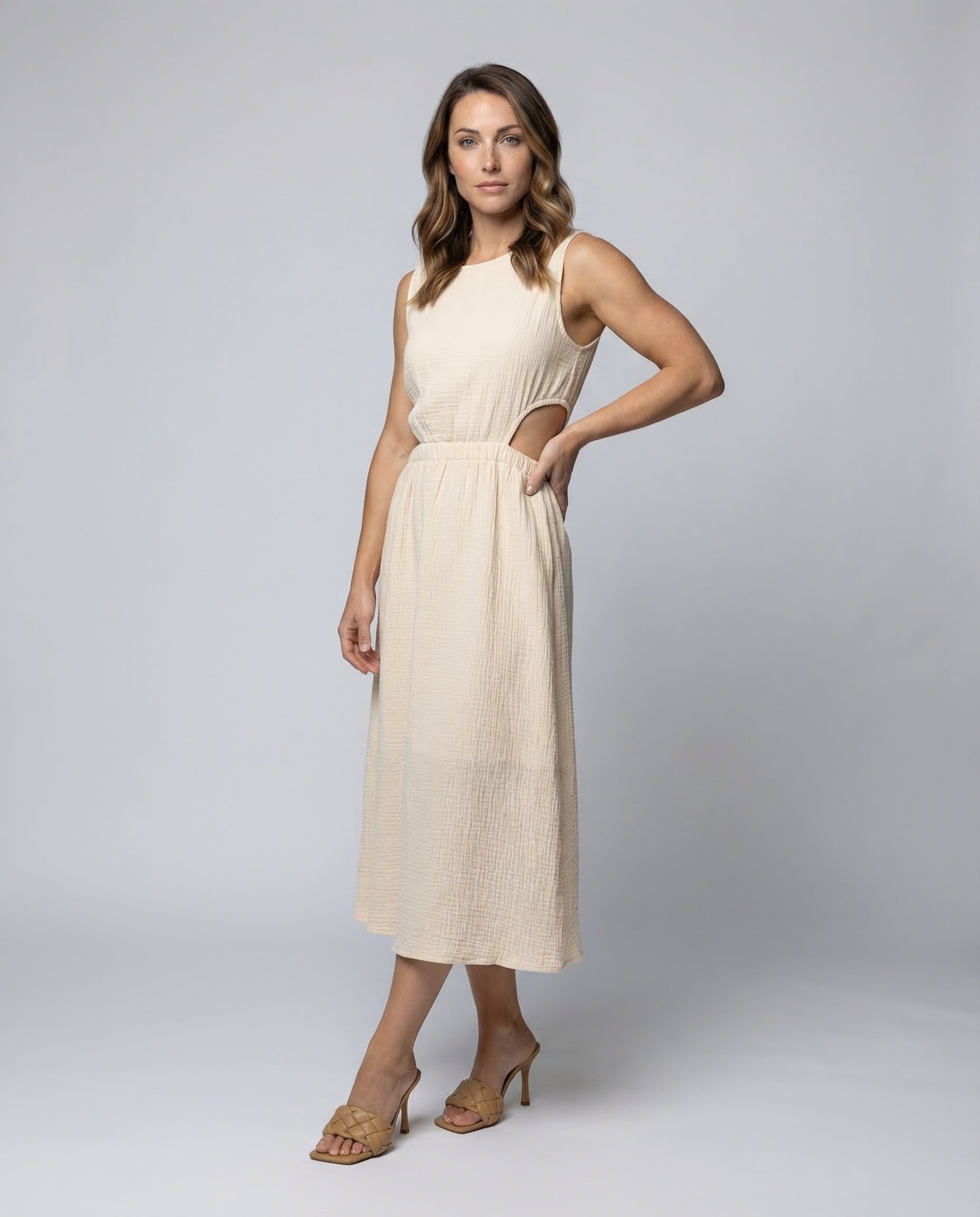 Damen Midikleid Crinkle-Struktur Seitenausschnitte - Norvielle