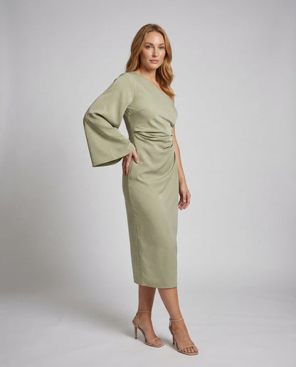 Damen Midikleid mit Kimonoärmel und Ein-Schulter-Design - Norvielle