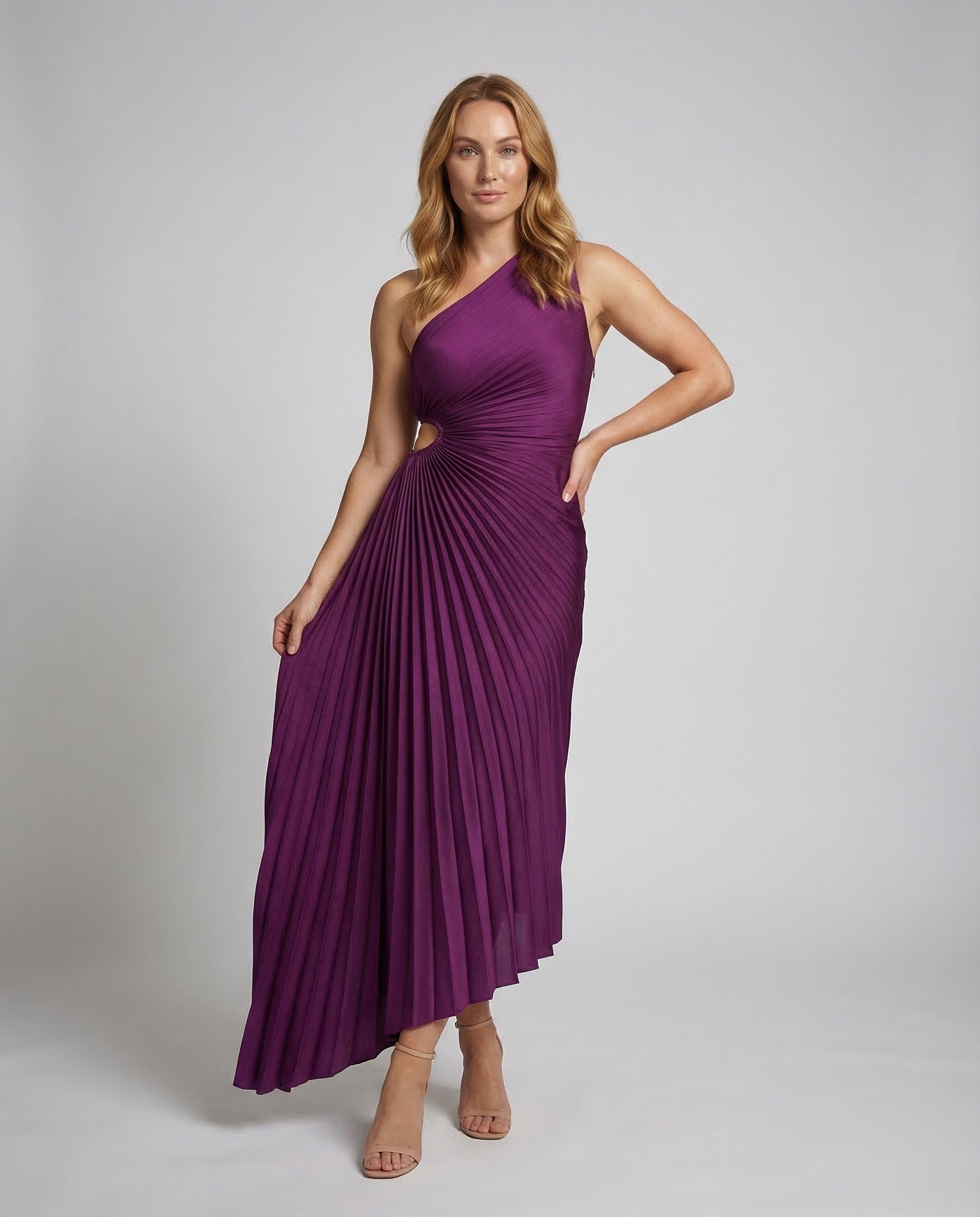 Damen Abendkleid Ein-Schulter Plissee Taillenausschnitt - Norvielle