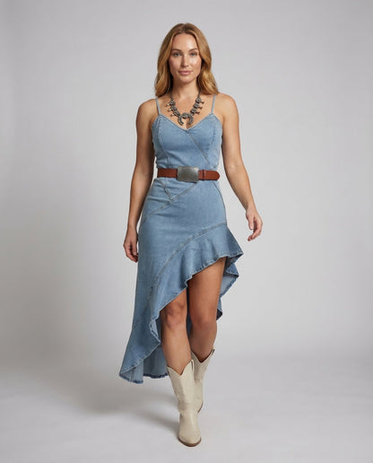 Damen Wickelkleid Jeans Stufenförmiger Saum - Norvielle