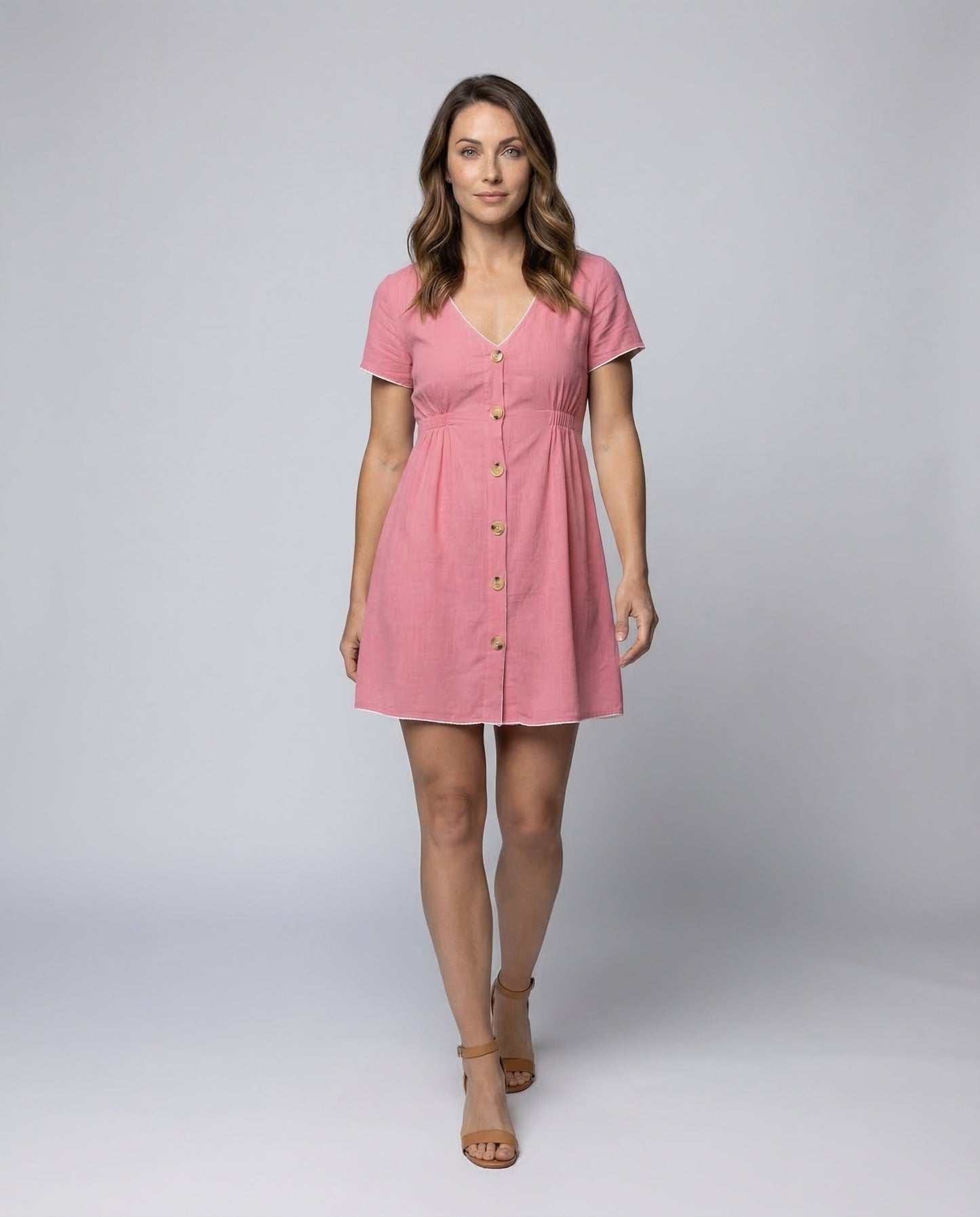 Damen Minikleid Babydoll Holzknöpfe - Norvielle