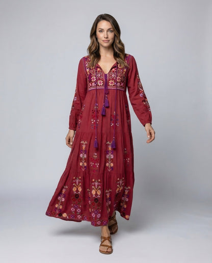 Damen Maxikleid Boho-Stil Mehrlagig Schwarz - Norvielle