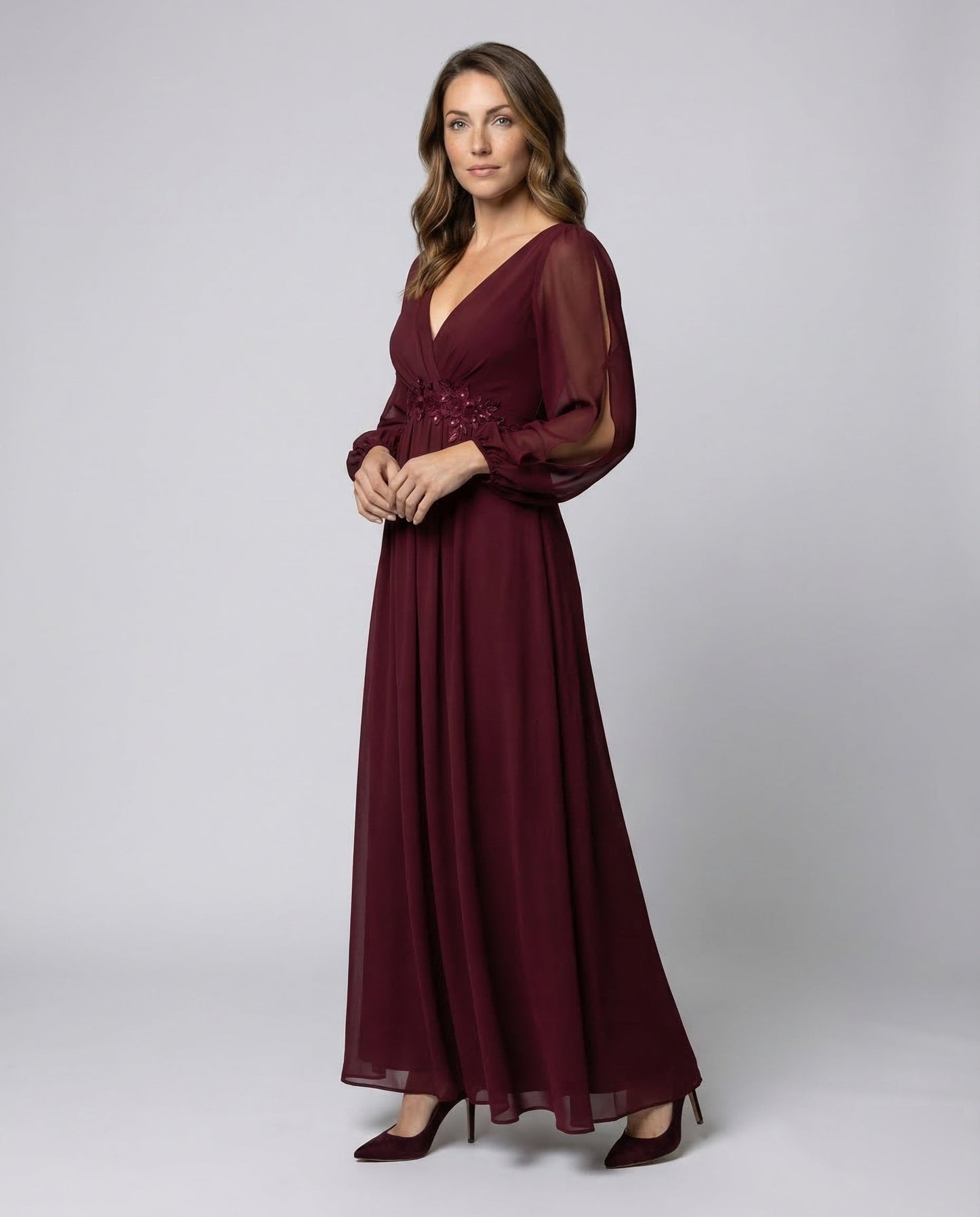 Damen Abendkleid Empire-Taille Ärmelschlitze - Norvielle