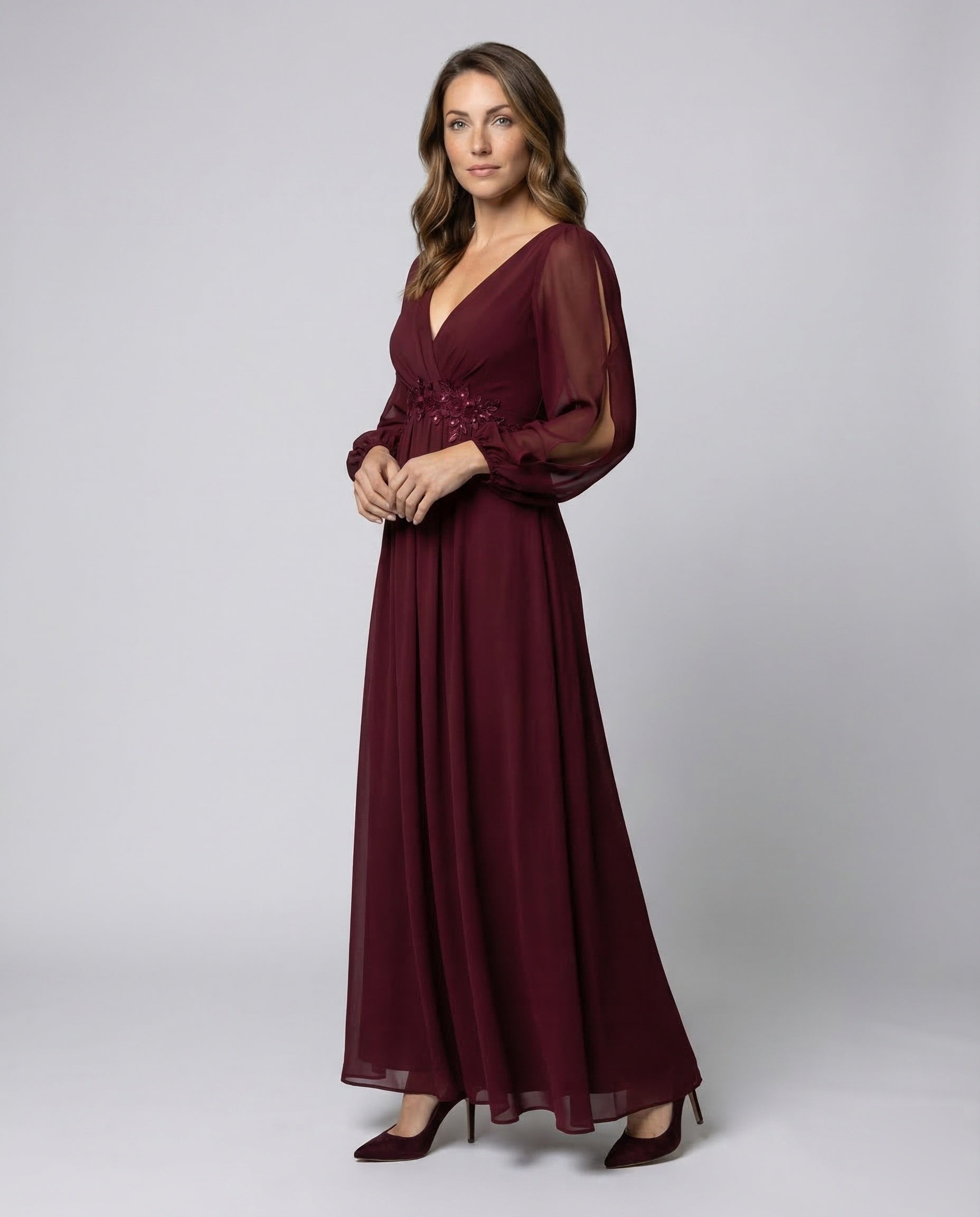 Damen Abendkleid Empire-Taille Ärmelschlitze - Norvielle