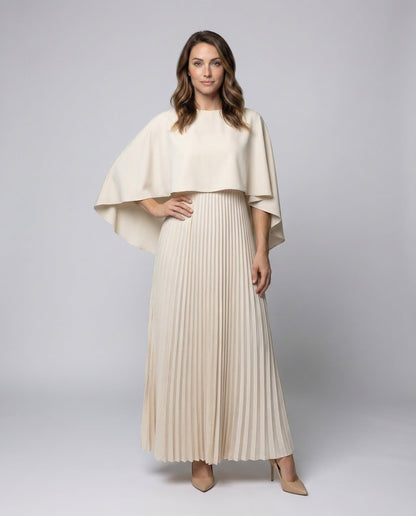 Damen Maxikleid mit Plissee und Cape-Overlay - Norvielle