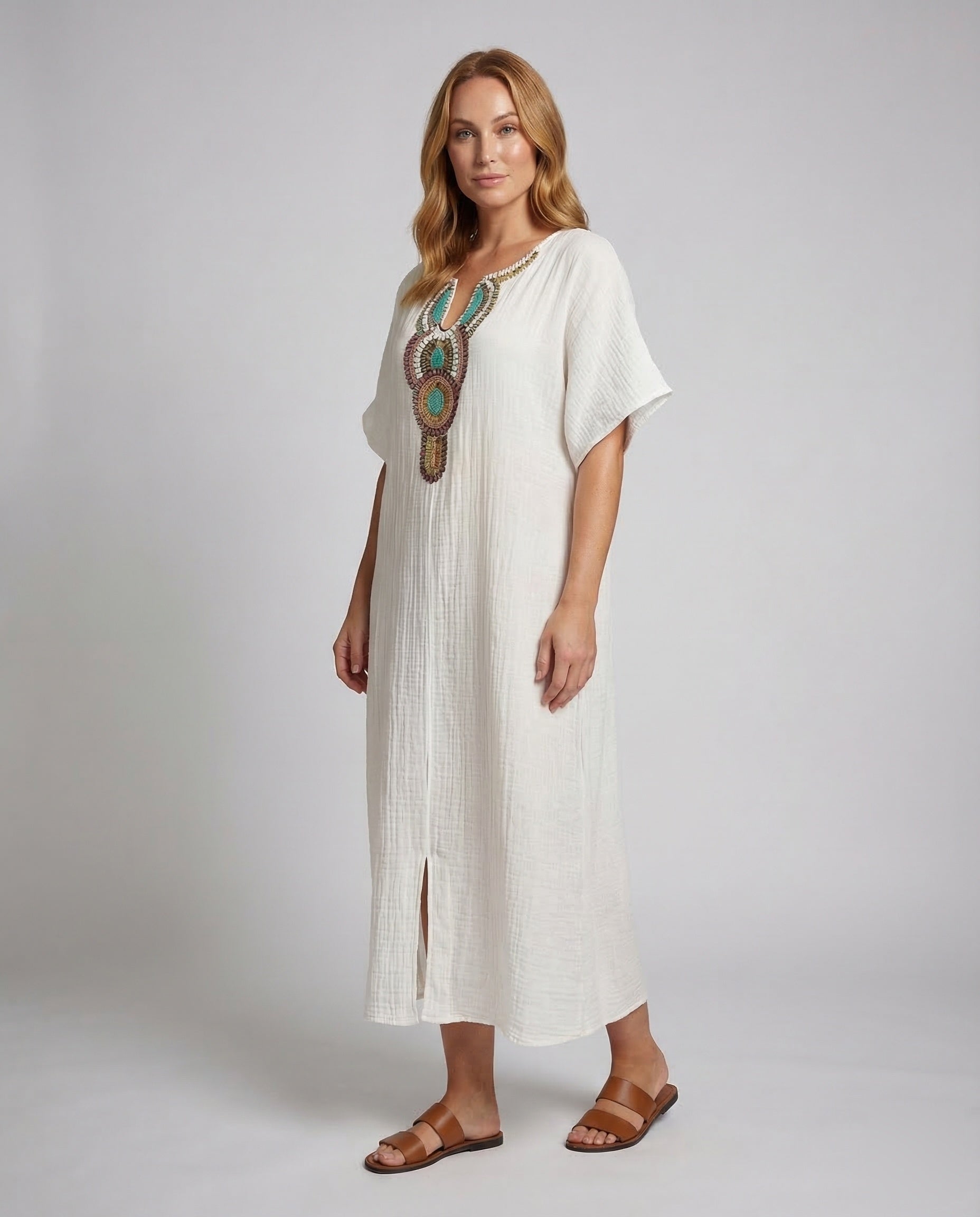 Damen Maxikleid Bestickt Boho-Stil Schwarz - Norvielle