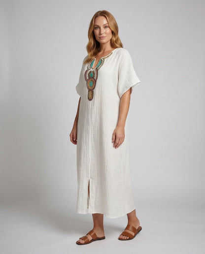 Damen Maxikleid Bestickt Boho-Stil Schwarz - Norvielle