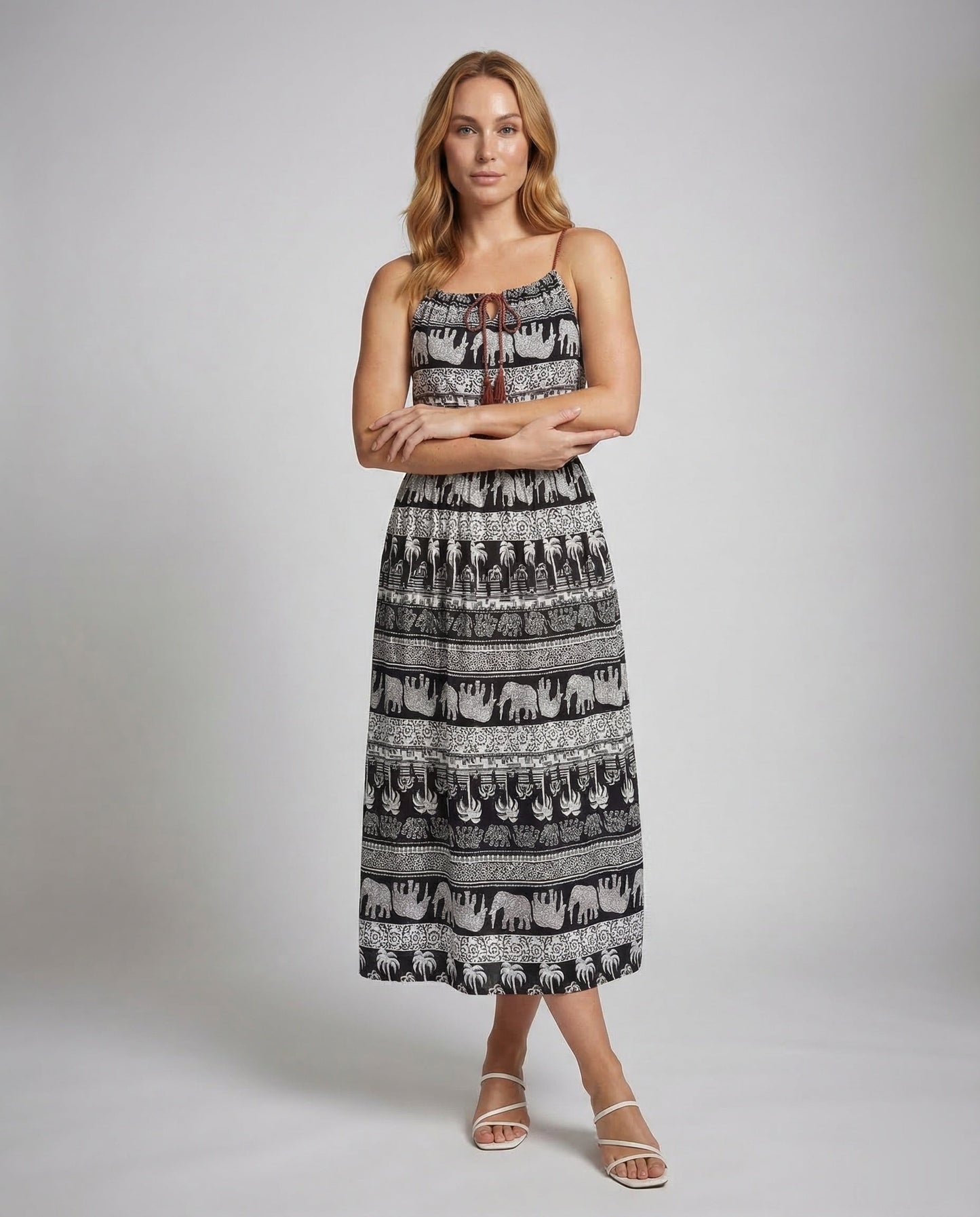 Damen Maxikleid Ethno-Elefantenmuster Baumwolle - Norvielle
