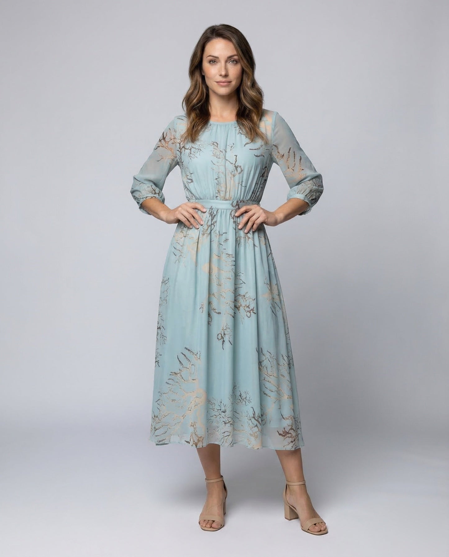 Damen Chiffon Midikleid Transparent Dreiviertelärmel - Norvielle