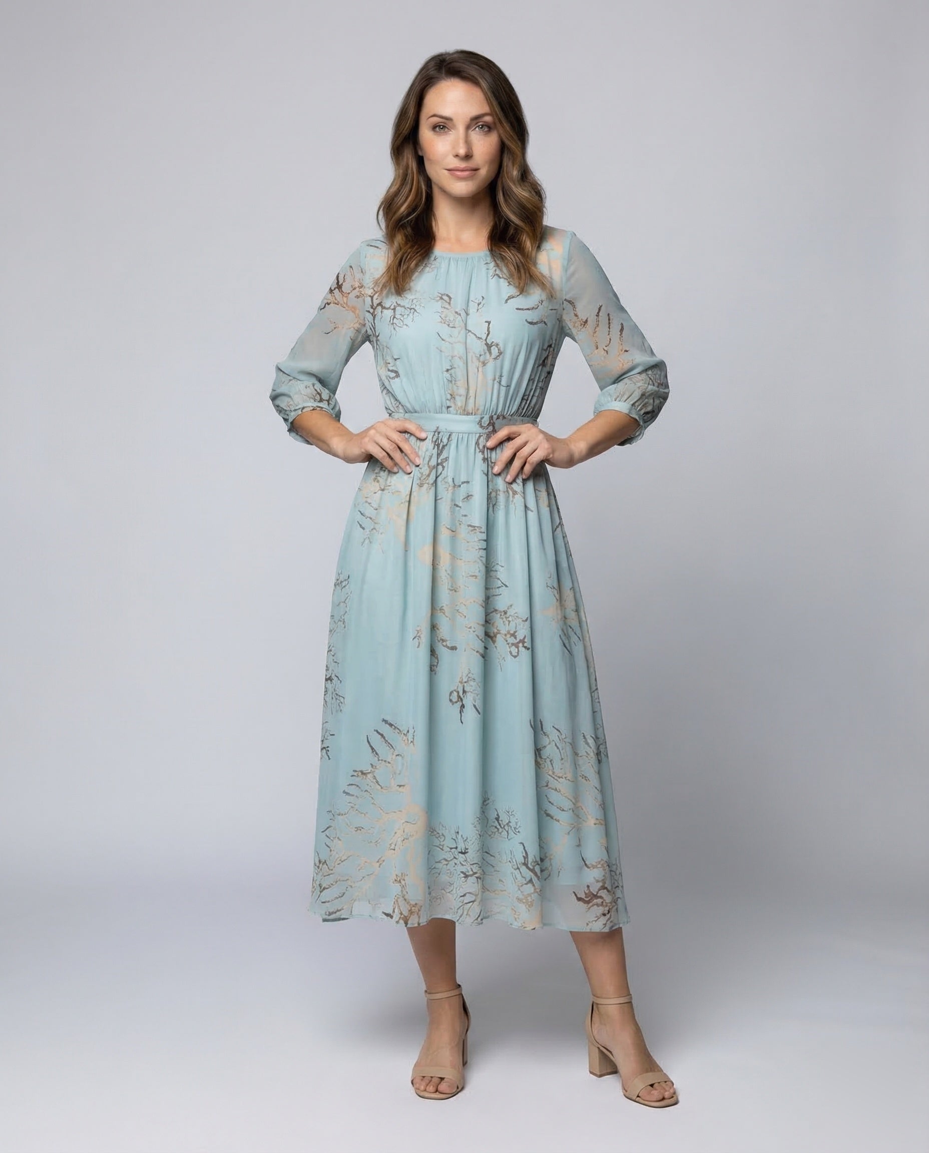 Damen Chiffon Midikleid Transparent Dreiviertelärmel - Norvielle