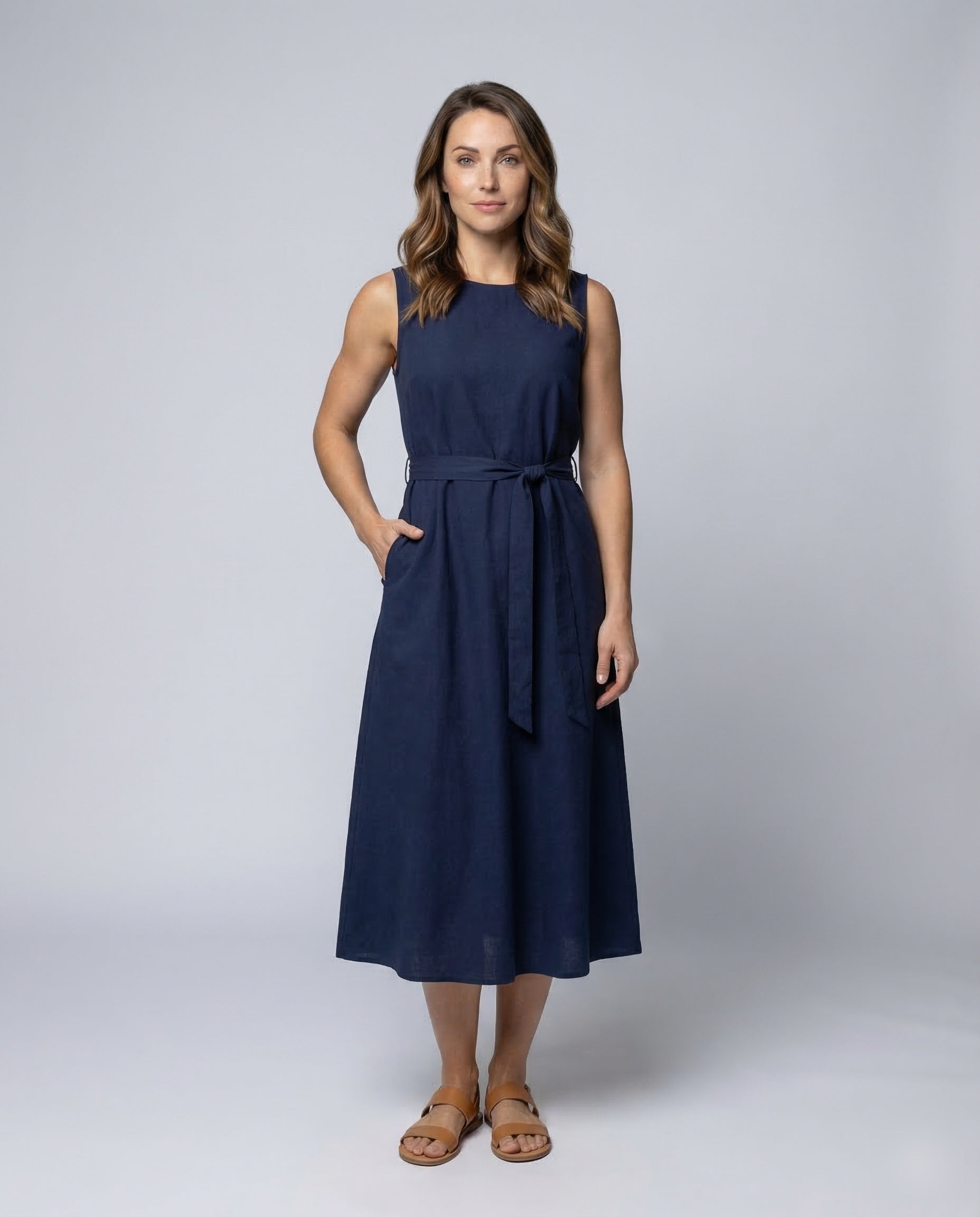 Damen Ärmelloses Midikleid mit Taillenschärpe - Norvielle