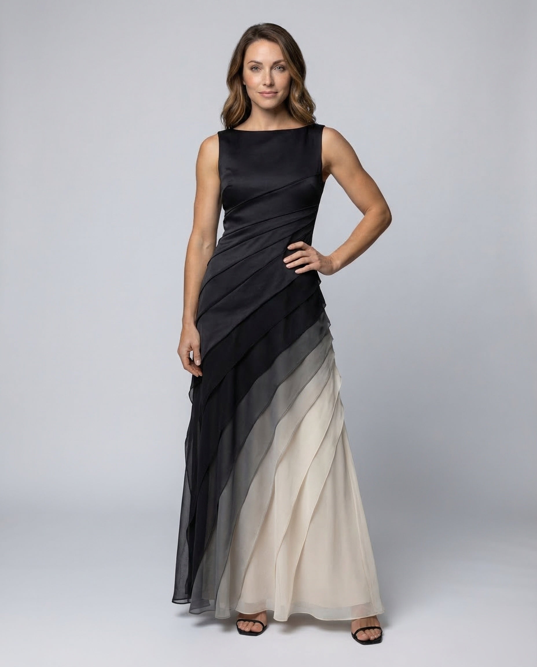 Damen Abendkleid Satin Oberteil Chiffon Rock - Norvielle