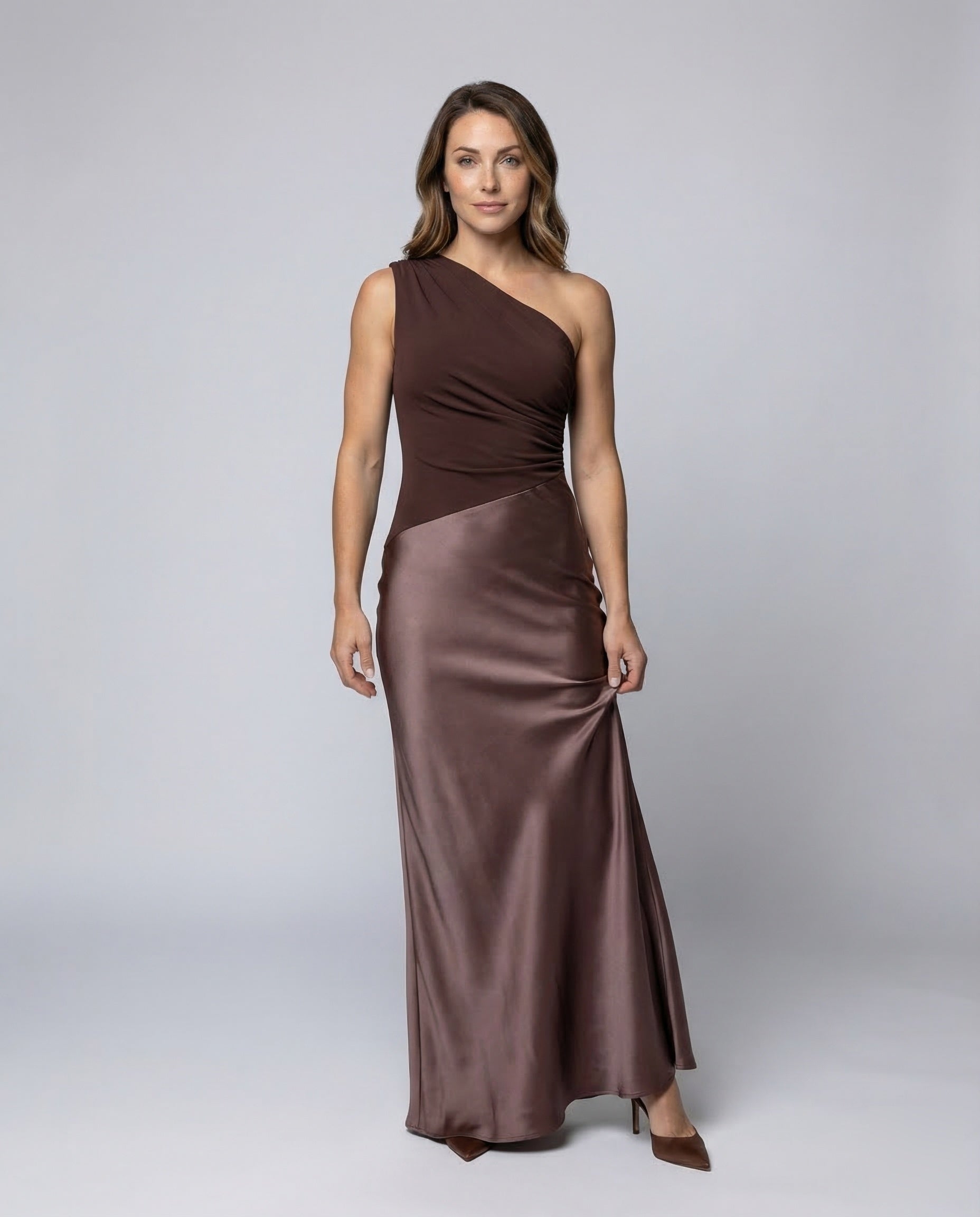 Damen Satinabendkleid Ein-Schulter Schräger Rock - Norvielle