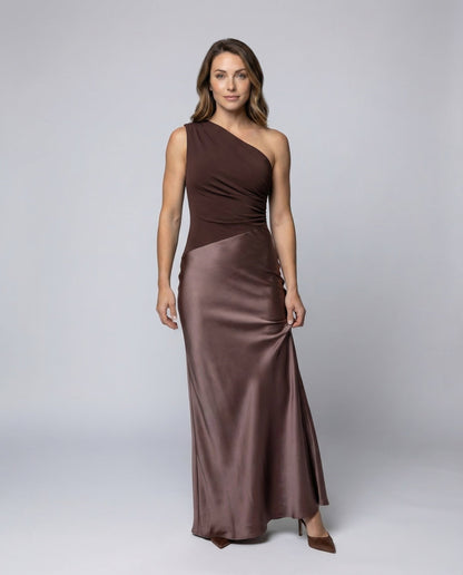 Damen Satinabendkleid Ein-Schulter Schräger Rock - Norvielle