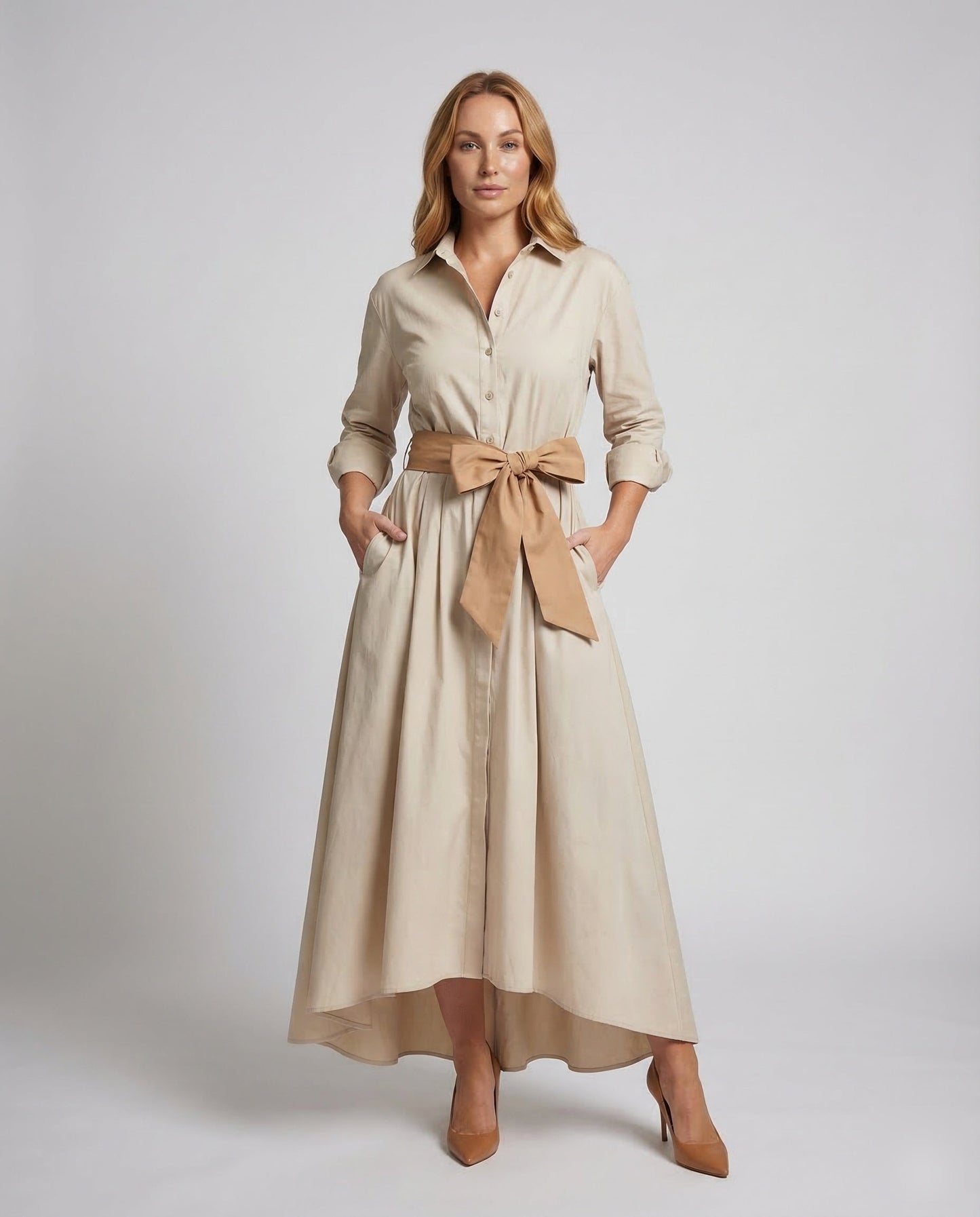 Damen Gerafftes Hemdblusenkleid Tellerrock - Norvielle