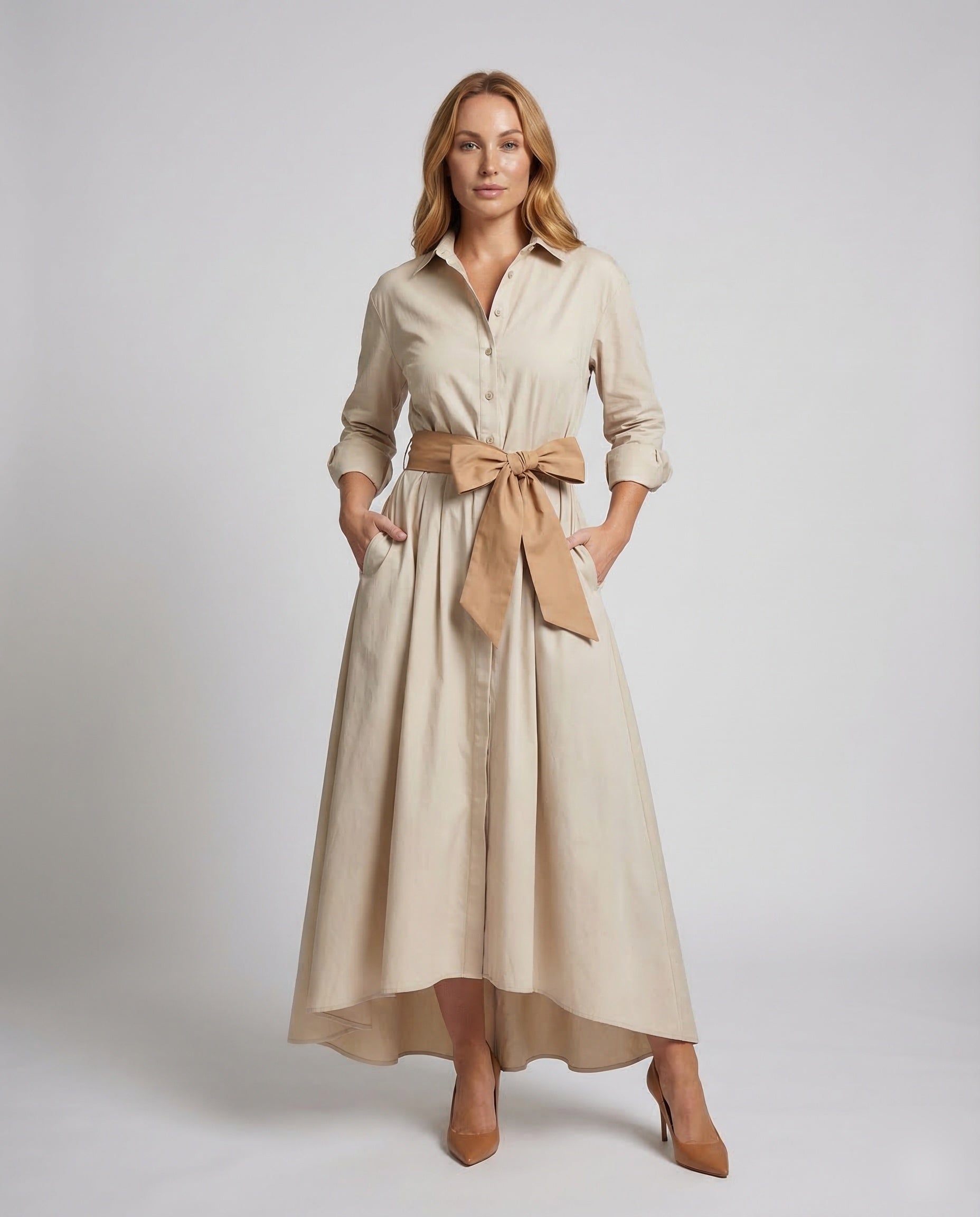 Damen Gerafftes Hemdblusenkleid Tellerrock - Norvielle