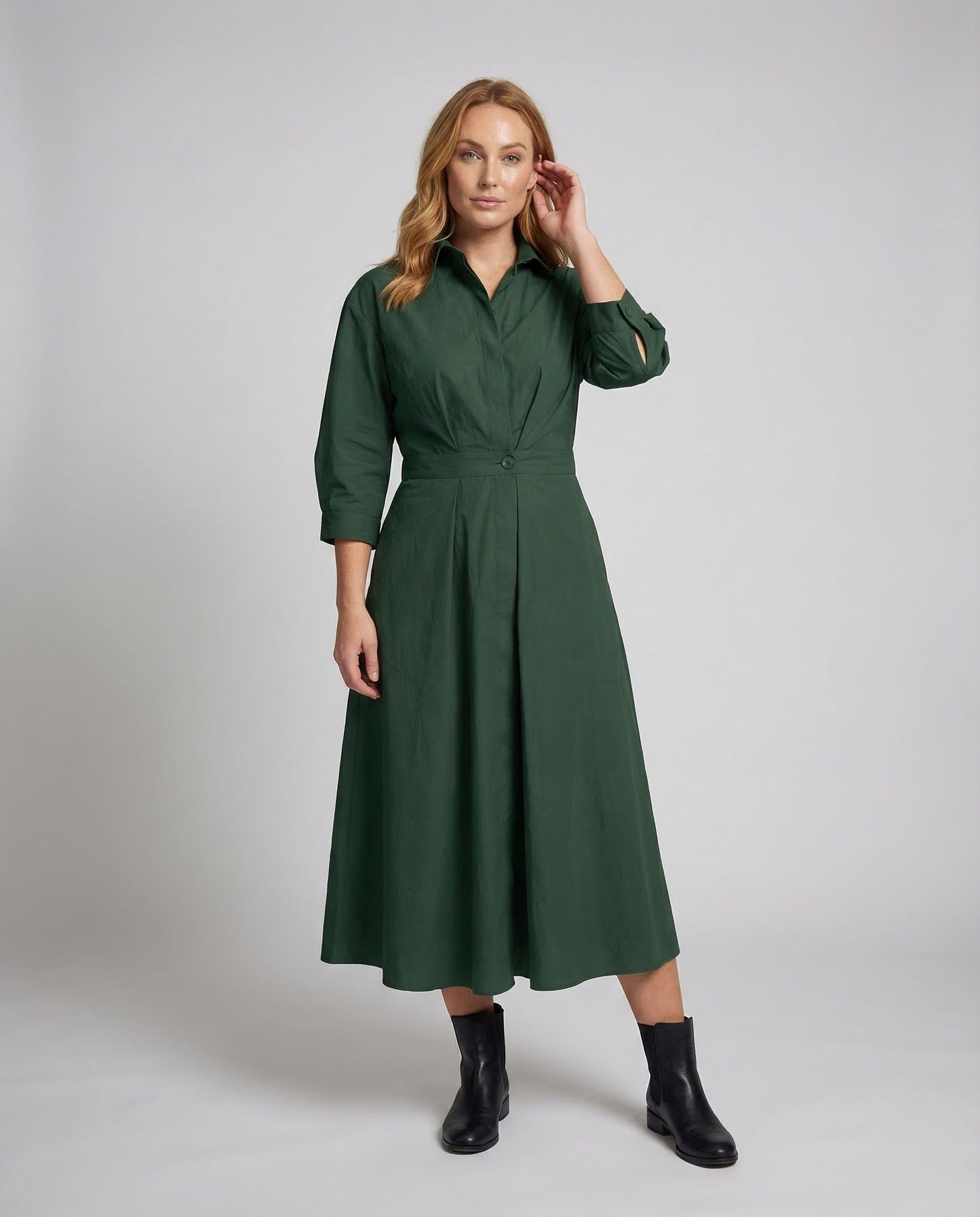 Damen Hemdkleid mit Knotenschlaufe und Stehkragen - Norvielle