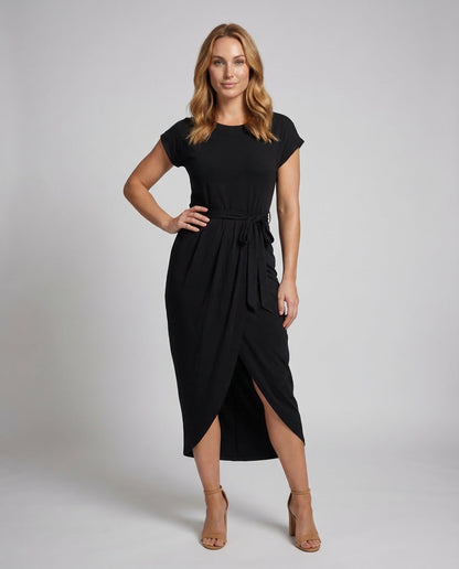 Damen Midikleid Jersey Tulpenrock mit Bindegürtel - Norvielle