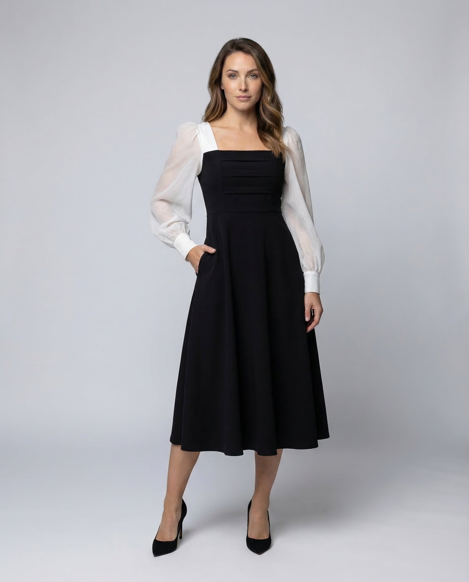 Damen Midikleid Geraffte Chiffon Ärmel - Norvielle