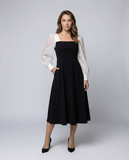 Damen Midikleid Geraffte Chiffon Ärmel - Norvielle