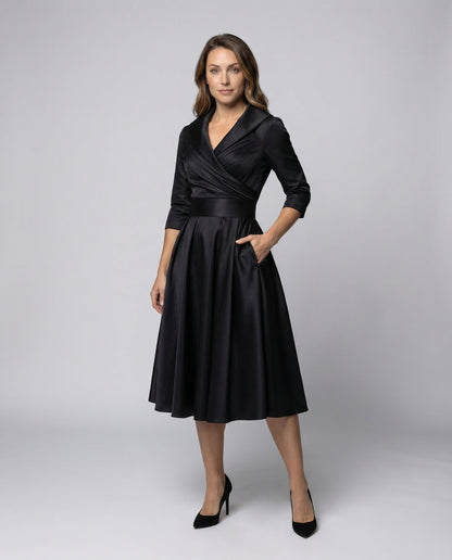 Damen Satin Midikleid Wickeloberteil Schalkragen - Norvielle