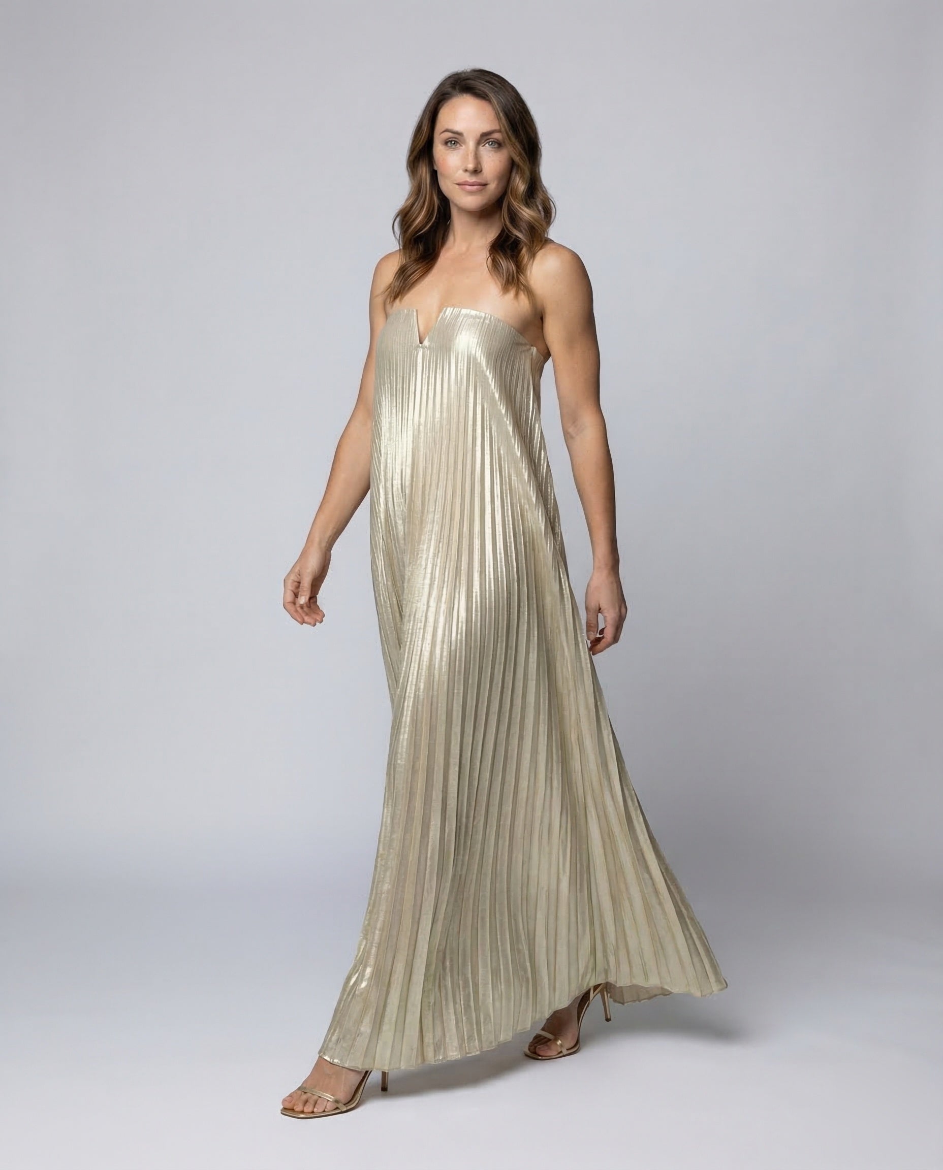 Damen Trägerloses Maxikleid Satinoptik Plissee - Norvielle