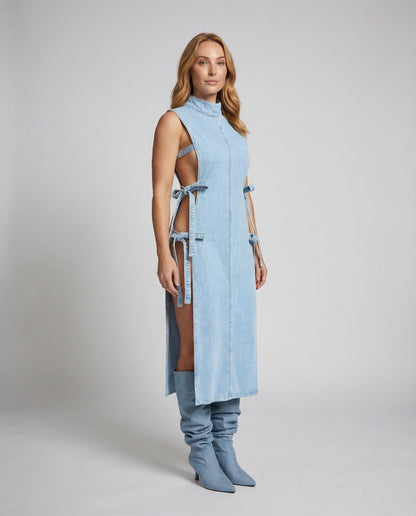 Damen Minikleid Jeansoptik Seitliche Ausschnitte - Norvielle
