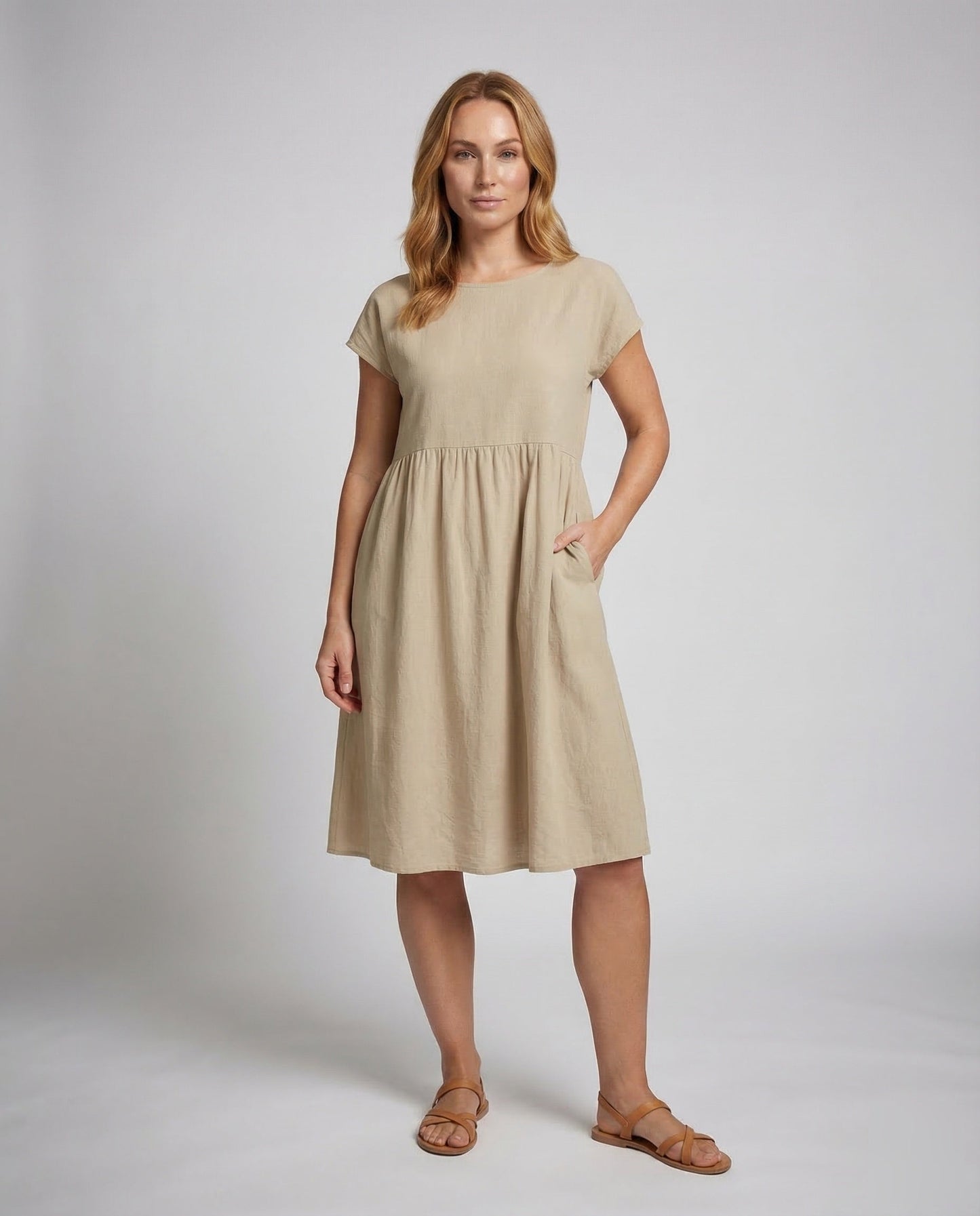 Damen Midikleid mit Taillenpass und Seitentaschen - Norvielle
