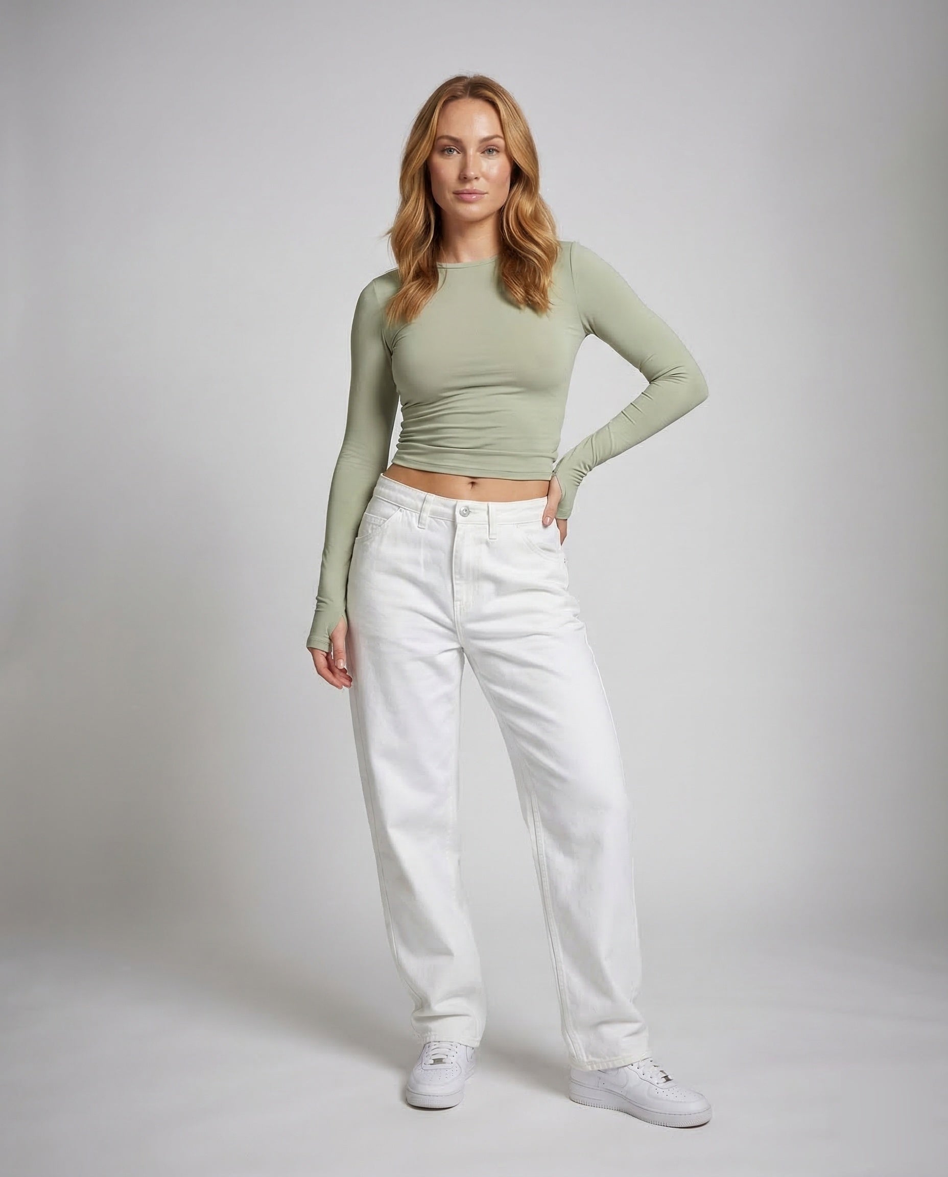 Damen Langarmshirt Bauchfrei Mit Daumenlöchern - Norvielle