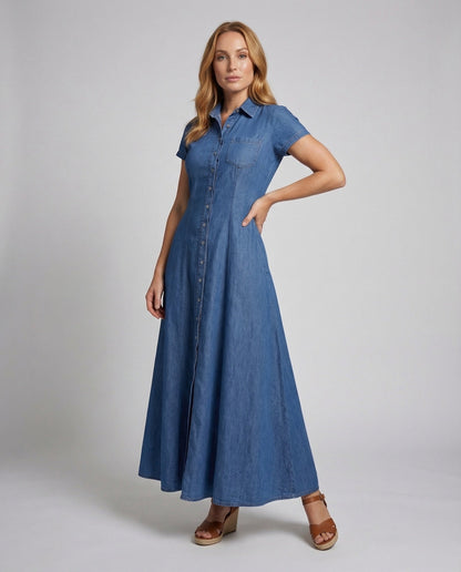 Damen Maxikleid Jeansoptik Stufenrock - Norvielle
