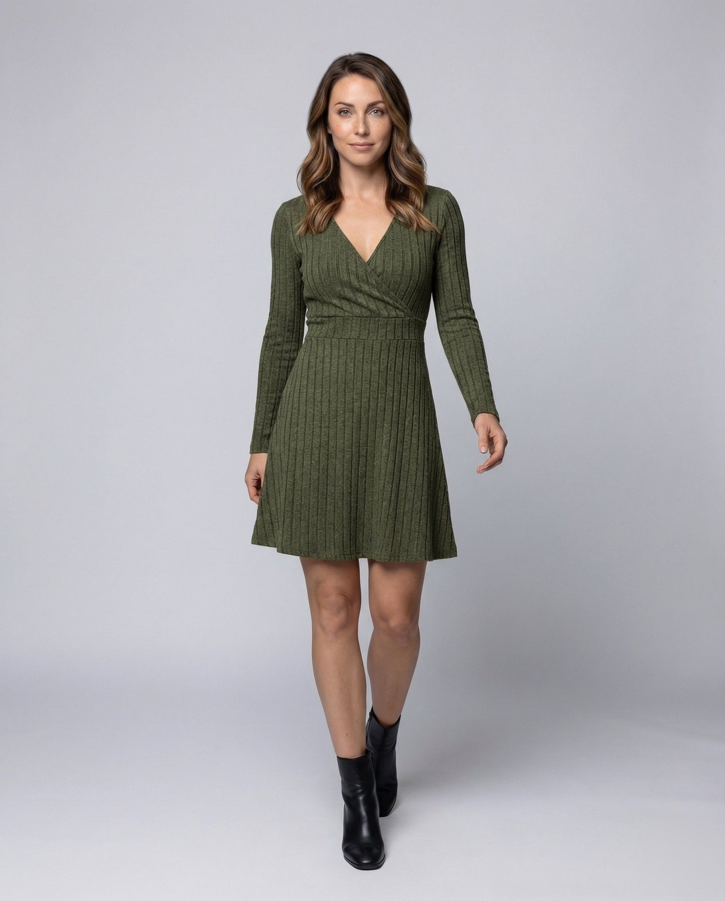 Damen Wickelkleid A-Linie Rippstrick Taillierte - Norvielle
