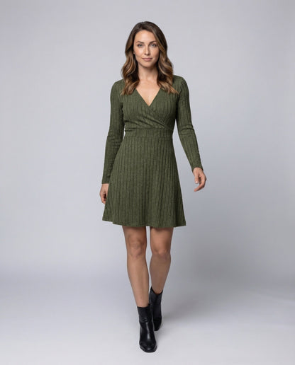 Damen Wickelkleid A-Linie Rippstrick Taillierte - Norvielle
