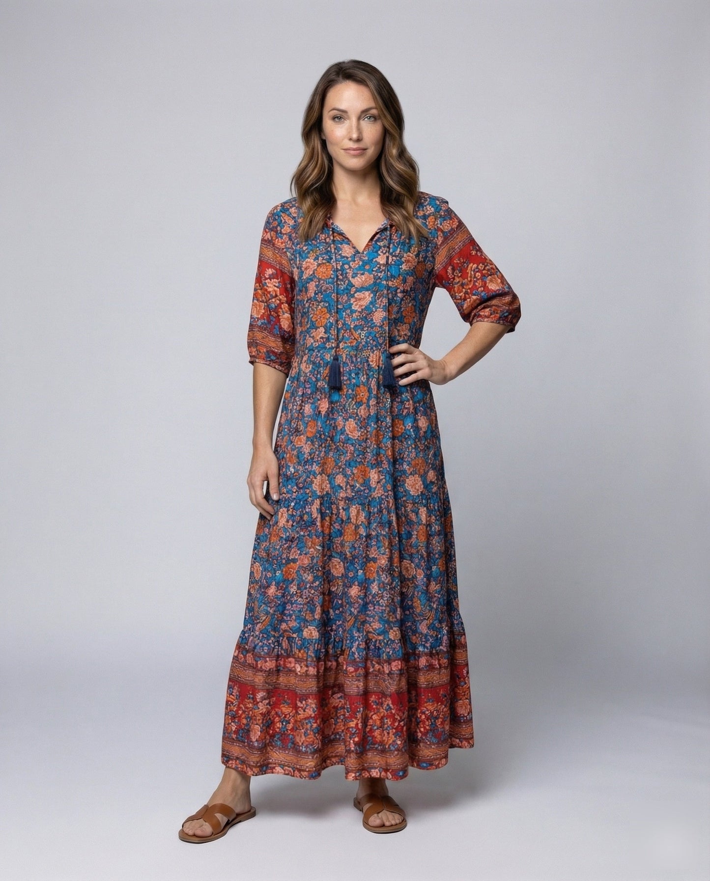 Damen Maxikleid Boho Stil Quastenbindung - Norvielle