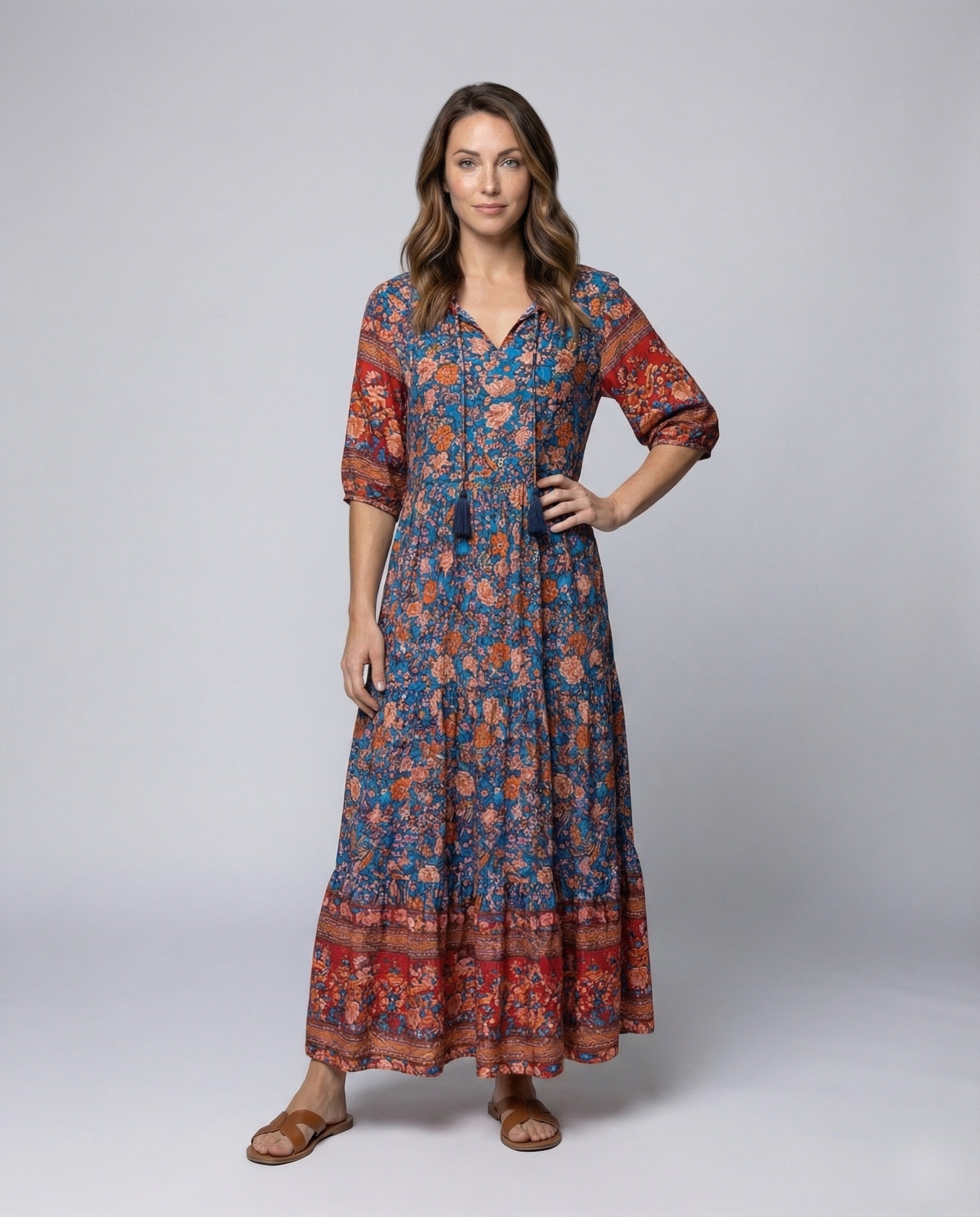 Damen Maxikleid Boho Stil Quastenbindung - Norvielle