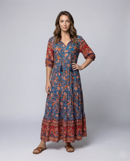 Damen Maxikleid Boho Stil Quastenbindung - Norvielle
