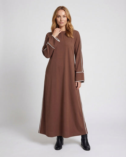 Damen Maxikleid mit Schluppenkragen und Kontrastpaspel - Norvielle